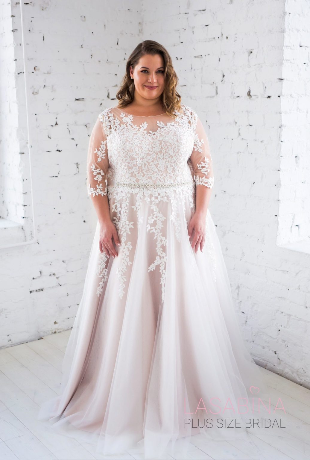 ADRIENNE 2/3 long sleeve plus size wedding dress - LASABINA Plus Size ...